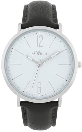 s.Oliver Armbanduhr Herren Quarzuhr Analog, mit Kunstleder Armband, Silber, 3 bar Wasserdicht, Kommt in Uhren Geschenk Box, 2038386