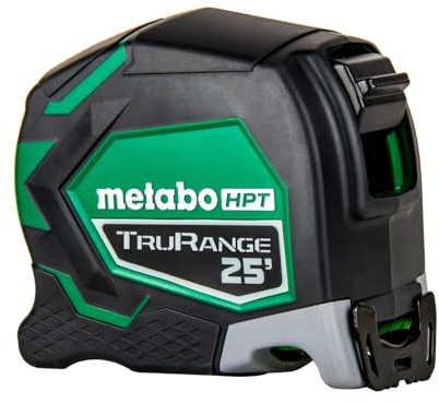 Metabo HPT Measuring Tape, 25' TruRange, Long Reach 17-ft, High Visibility Green Blade, 1/8 Incremental Fractions, Durable Extruded Nylon Coated Steel, Lightweight Design, 115925M
