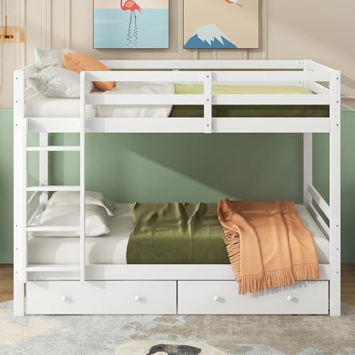 Dalred Litera con cajones, 140 x 200 cm, con barandillas altas, color blanco