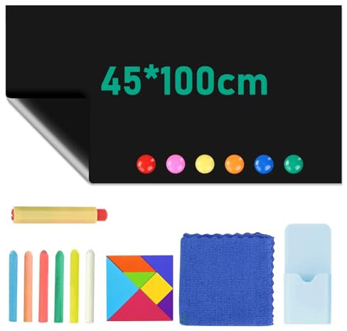 Pellicola Lavagna Magnetica Autoadesiva 45x100cm, Nera Con Gesso, Panno, Bottoni Magnetici, Puzzle - Per Casa, Ufficio, Scuola
