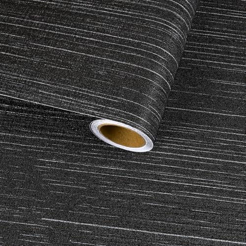 VaryFloral Carta da parati ruvida 30 x 300 cm, colore grigio scuro, autoadesiva, carta da parati adesiva, effetto lino, retro adesivo, rotolo di plastica, tinta unita, grigio, carta da parati