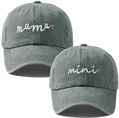Yaopelky 2 x Mama- und Mini-Hüte, bestickt, verstellbar, Eltern-Kind-Baseballkappen, Mutter und ich, passendes Hut-Set