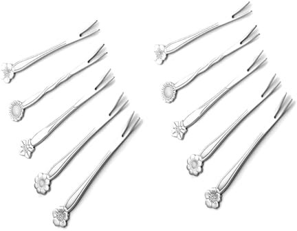 Lot de 10 fourchettes à dessert, fourchettes à fruits, en acier inoxydable, 2 fourchettes, bâtonnets à fruits