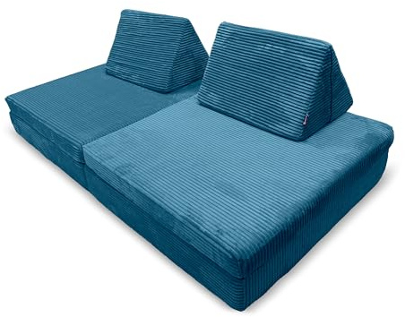 Bruni Divano da gioco per bambini in blu – grande divano XXL per cameretta dei bambini, divano letto con rivestimento in velluto rimovibile e soffice, sviluppato in Austria