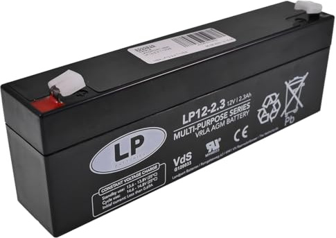 LANDPORT Batterie NSA LP12-2,3 T1 VDS 12V 2,3Ah 178x35x60mm VRLA AGM Akku | Für Sicherheitssysteme, Rolladenantriebe und Dachrollo Antrieb; VDS zertifiziert, wartungsfrei, 2 Pin, 0,97 kg, Farbe Schwarz