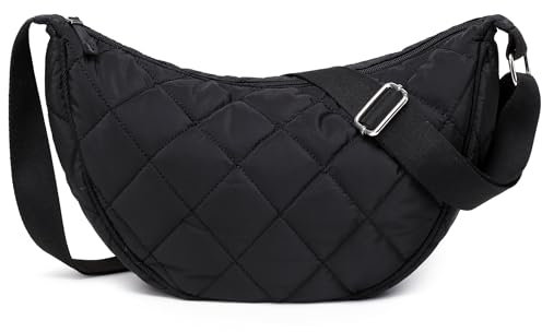 Micmores Crossbody Bag Damen UmhäNgetasche Nylon Gesteppt Tasche Leicht Puffer Crossbody Bag Groß Schultertasche Hobo Bauchtasche Damen Herren (Schwarz)