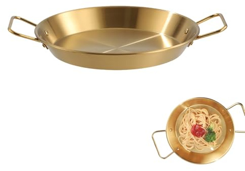 Qukaim Poêle à frire à double poignée à double boucle en acier inoxydable à fond plat avec poignées à double boucle, idéale pour la cuisson des fruits de mer, 28 cm, motif transfert thermique