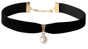 LIFKOME Perlenhalsband Damen Choker Kurz Schwarz Samtoptik Modisch Für Alltag Und Festlichkeiten