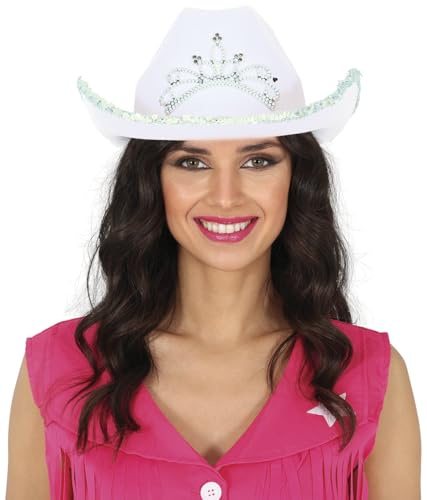 FIESTAS GUIRCA | Sombrero Cowboy de Fieltro Blanco (Talla Única) - Accesorio para Disfraz de Vaquera del Viejo Oeste - Ideal para Despedidas de Soltera y Fiestas Temáticas - Mujer Adulta - Blanco