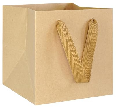 AZOWA Braune KraftPapier Geschenktüte Klein quadratische Geschenktüten mit Henkel Party Geschenk Papiertüten (15 x 15 x 15 cm, 10 Stück)