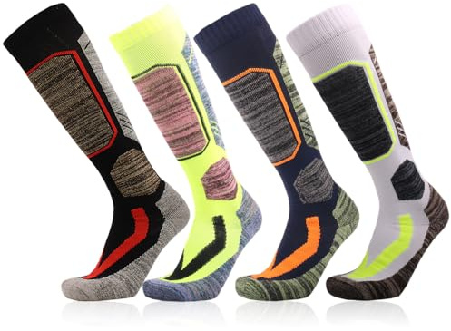 JAWSEU 4Paar Skisocken für Herren Damen, Warme Thermosocken Dicke Wintersocken Kniestrümpfe Winter Snowboarding Atmungsaktive Lang Skistrümpfe Weich Winter Hoch Booten Strümpfe für Winter Snowboarden