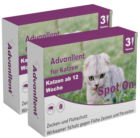 Advanllent Zeckenschutz für Katzen 6 Pipetten, Zeckenmittel Spot-On Katzen | Katze flohmittel entwurmungsmittel für Katzen, gegen Flöhe & Zecken für Katzen ab 12 woche,6 Monate Schutz liefert