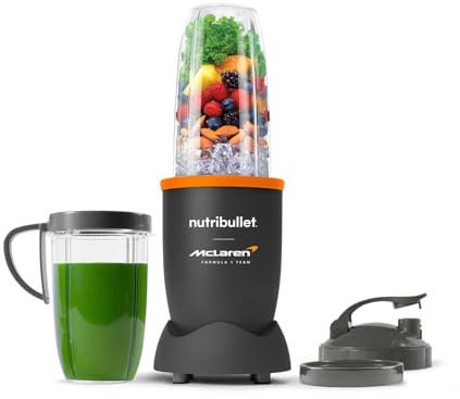 nutribullet Blender 900 Series in Collaboration with McLaren Formula 1 Team - Grey with Papaya Trim - 9 Piece Kit - 24,000RPM Extractor Blends Frozen Fruit, Nut & Ice for Delicious Smoothies & Juices