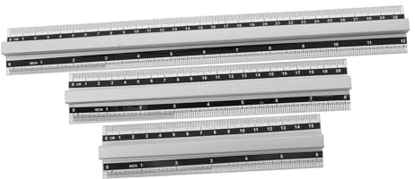Silber, Aluminium Lineal mit Griffen, 15/20/30cm | Skalenlineale für Zeichnen und Messen, Leichtes Bürobedarf, 3 Stück