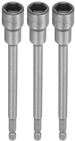 sourcing map 3 x Steckschlüssel-Bohrer, 12 mm, metrischer Schlag-Stecknuss, 1/4-Zoll-Sechskantschaft, 150 mm, extra lang, magnetisch, 6-Punkt-Stecknüsse, Schnellwechsel, CR-V-Stahl, Bolzen-Setter für