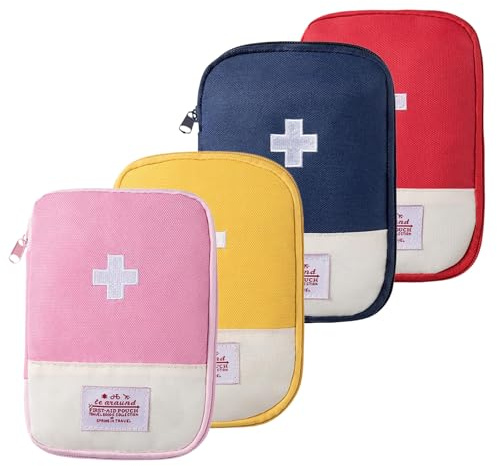 Medikamententasche - 4 Stück Reiseapotheke Tasche, Medikament Tasches, Reiseapotheke Tasches, Mini Erste Hilfe Tasche, Tragbar Medikamententasche für Zuhause Schule Büro Outdoor Reisen 4 Farben