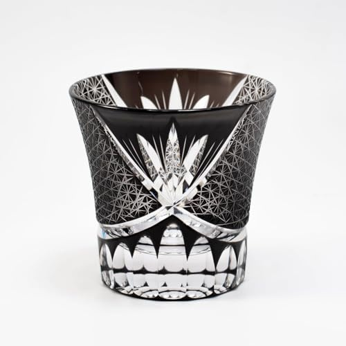LOUISEQUN Edo Kiriko – Verre à whisky de luxe sans plomb en cristal taillé à la main avec coffret cadeau | 260 ml élégant à l'ancienne pour whisky, cocktails, cadeau pour homme, femme et papa