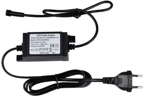 Trasformatore LED 12 V 12 W DC, IP67 impermeabile, alimentatore di rete con spina UE e cavo da 2,3 m, driver LED a bassa tensione, trasformatore per illuminazione esterna, faretti da giardino, strisce