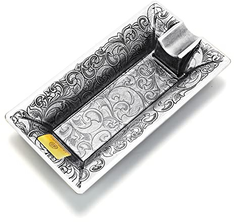 CIGARLOONG Cenicero de cigarros de acero inoxidable tallado a la moda para el hogar, diseño de una sola ranura para el hogar, oficina, patio (gris)