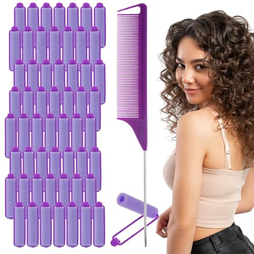 56 Stück Schaum Schwamm Lockenwickler,Weiche Lockenwickler Set,Hitzefreie Hair Rollers zum Haarschlafen,Kurzes, Dünnes Mittleres,Schaumstoff-Haarroller,FriseurStyling,Durchmesser 1,5 cm,Charming Waves