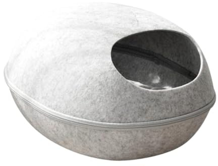 Whtkoph Maison pour Chat, Grotte pour Animaux de Compagnie, Meuble Portable Amovible en Forme de Coquille D'œuf, Robuste et Semi-fermé, Gris Clair