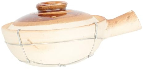 GALPADA Cocotte En Argile à Poignée Unique 0,8l, Marmite Cuisine Maison En Terre Cuite Résistante Haute Température, Couvercle Vapeur, Pour Soupe Et Ragoût