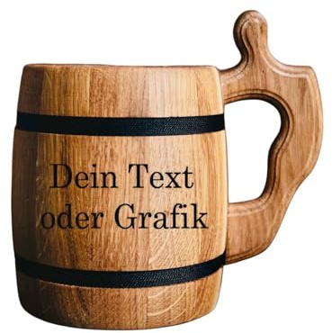Giftstory Rustikaler Personalisierter Bierkrug Holzkrug aus Eichenholz mit Gravur 550ml | Fantasy, Wikinger, D&D Design | Geschenk für Männer, Papa, Opa & Mittelalter-Fans