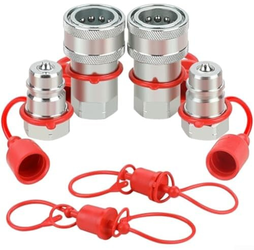 ISO7241A Hydraulic Quick Connect Coupler Fittings with Dust Cap, NPT 1/2'', 1/4'', 3/8'', Safety Rated for High Pressure Use (NPT1/2)