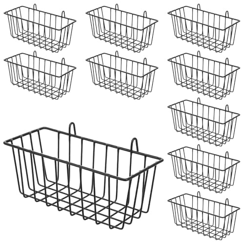 10 PCS Hanging Wire Baskets for Organizing - Hanging Metal Basket Storage with Wall Grid Panel, Rust-Resistant Iron for Kitchen Bathroom Home Decor (Black, 9x3.9x3 Inches)