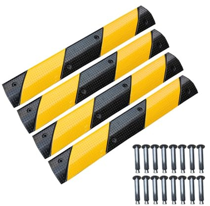 LYXBKSW Dossi Rallentatori in Gomma, Pedane Passacavo a Canale Singolo, Rampa di Protezione per Cavo Antiscivolo, con Bulloni(4 PCS)