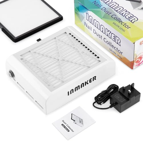 INMAKER 60W Staubabsaugung für Nägel, mit 2 Wiederverwendbaren Filters | Professionell Nagel Staubabsaugung, Absaugung Nagelstudio für Acrylnägel, Gelnägel, Weiß