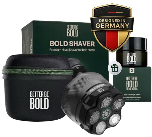BETTER BE BOLD Glatzenrasierer & Glatzencreme Anti-Shine Set | Glatzen Rasierer Herren Set für Glatze (0–3mm) | Mattierende Glatzencreme (50 ml) | Glatzen Rasierer ohne Schnittgefahr