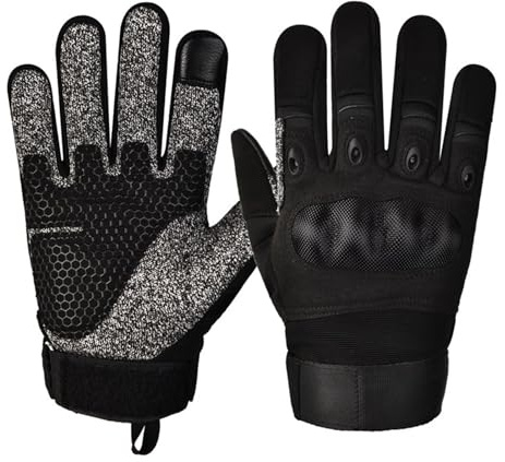 KOROBIE Guantes de corte, Guantes tácticos anticorte for hombre, dedos largos, for entrenamiento y deportes al aire libre. Protección de microfibra resistente desgaste(L)