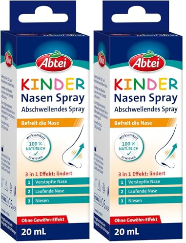 Abtei Kinder Nasen Spray - abschwellendes Nasenspray für Kinder aus 100% reinem Meerwasser - wirkt in 2 Minuten, gut verträglich, ohne Gewöhnungseffekt - 1 x 20 ml (Packung mit 2)