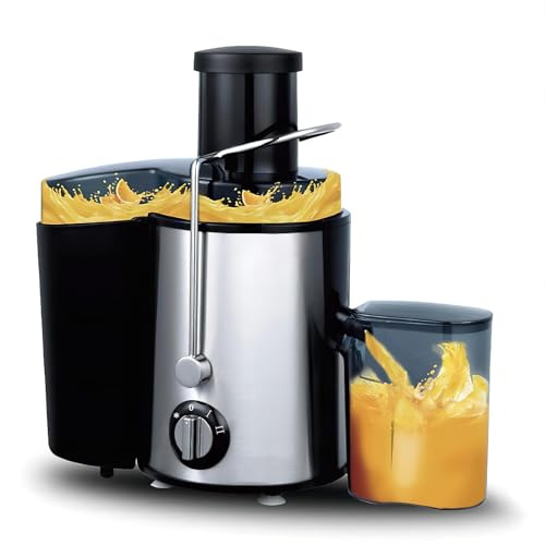 Extractor de jugo centrífugo de 400 W, centrífuga de frutas y verduras de 3 velocidades, acero inoxidable con cepillo de limpieza, fácil de limpiar, ideal para frutas y verduras