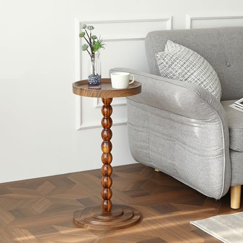WUOYRON Beistelltisch Runder Hoch, Holz kleine Tisch für Couch | Tischbeine aus Massivholz, für Wohnzimmer Schlafzimmer kleine Räume