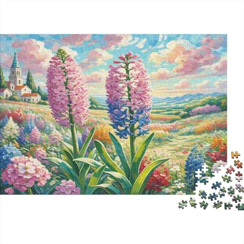 Puzzle 1000 Pièces Jacinthe Recyclé Champ de Jacinthes Violets pour Adultes - Détente, Décoration Murale, Cadeau pour Amateurs de Livres, 52x38cm