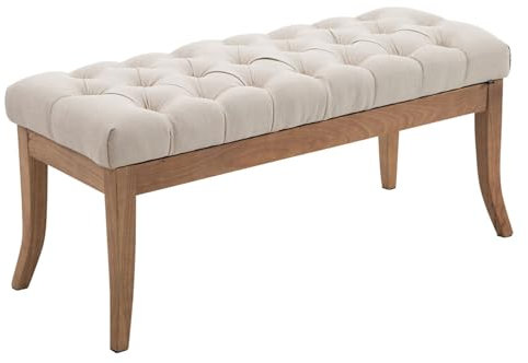 CLP Sitzbank Ramses mit hochwertiger Polsterung und Stoffbezug I Bank mit antik-Hellen Holzbeinen I Holzbank mit Einer Sitzhöhe von: 46 cm, Farbe:Creme, Größe:100 cm