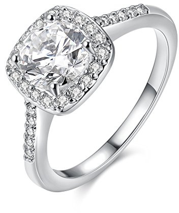 Uloveido Platinum Plated Square Cubic Zirconia Promise Engagement Wedding Band Solitaire Rings for Her (Silver, Size L) KR002