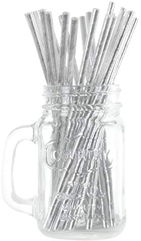 1000 Metallic Silver Eco Friendly Recyclable Paper Drinking Straws Bright Colours Stripes and Metallic Colours Great for Birthday Wedding Christmas Party Baby Shower Decoration Food Safe Single Use