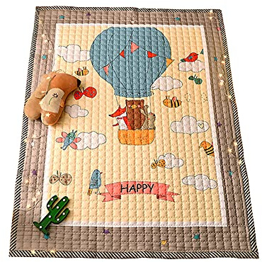 Kinder Baby Krabbeldecke Faltbare, Hiseng Baumwolle Groß Spielmatte Kinder Teppiche Rutschfeste Baby Bodenmatte Waschbare Krabbelmatte für Outdoor Spielteppich (Heißluftballon,145x195cm)