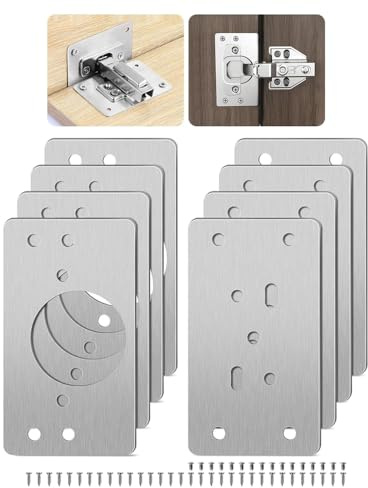 Windfromort Plaque de Réparation de Charnière, 8 PCS Charnière Meuble Réparation de Plaque D'acier Inoxydable avec 48 Visser,Kit De Réparation De Charnière pour Bois, Meubles, Étagères