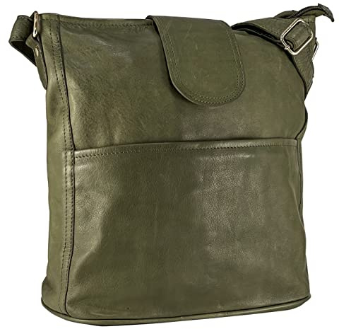Gusti Umhängetasche Leder - Jacqueline Ledertasche Damen Shopper Handtasche Lederhandtasche Vintage Grün Leder
