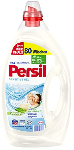 Persil Sensitive Gel (80 lavados), detergente líquido para personas alérgicas y bebés, elimina las manchas difíciles, 92% ingredientes biodegradables*