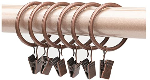 Anawakia Set di 10 anelli per tende con clip in metallo a gancio, clip per tende con anelli (rame, diametro interno 63 mm)