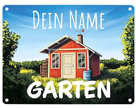 speecheese Gartenhaus Metallschild - personalisiert mit deinem Namen - als Dekoration für den Garten oder Schrebergarten um Freunden und Besuchern zu Zeigen WEM die Gartenhütte gehört Kleingarten