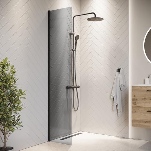 Parete doccia Rizani 40 cm x 200 cm - nero - vetro colorato Walk-in doccia 8 mm vetro di sicurezza