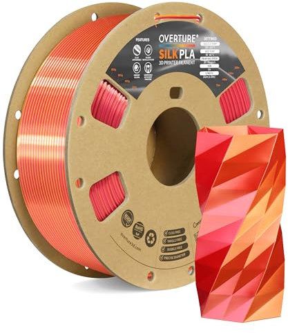 OVERTURE Dual Color Silk PLA Filament 1.75mm, 1kg 3D Drucker Filament Seide PLA, Maßgenauigkeit +/- 0.03 mm(Seide Rot-Gold)
