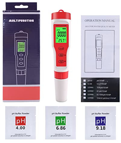 RoseFlower Digitales PH Messgerät Mit Hintergrundbeleuchtung, 4 in 1 TDS/EC/PH/Temperaturmesser Digitaler Wasserqualität Monitor Tester Messgerät für Pools, Trinkwasser, Trinkwasser, Aquarium, Spas