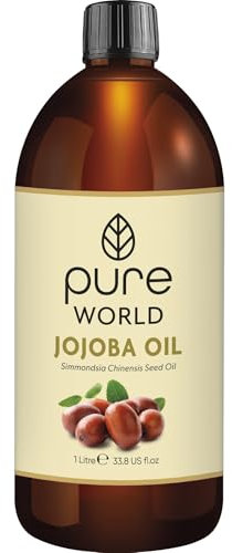 Pure World Natural Jojoba Oil 100% Pure and Undiluted 1 Litre 1000ml. Cold and Freshly Pressed Premium Quality Jojoba Oil – Skin, Nails, Body and Face, Vegan